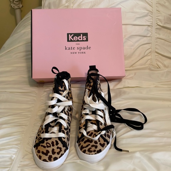 NWOT Kate Spade Keds Leopard Horsehair High Top Sneakers - Picture 2 of 12